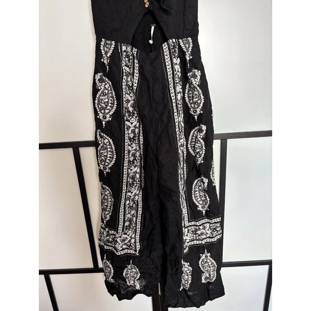 Free People Linen Blend Jumpsuit Paisley Print Size 8 Boho‎ Hippie Festival NEW